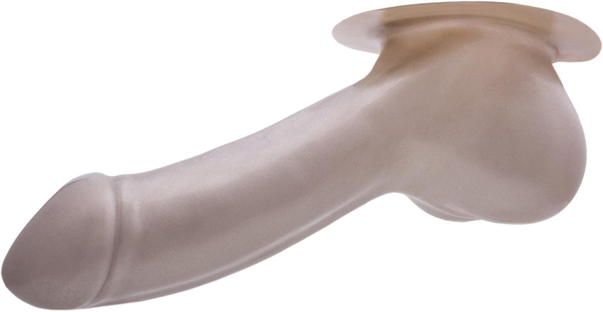 Penishoes Adam schachtlengte: 13 cm zilver met basisplaat voor het vastplakken aan latex kleding - penissleeve met testikelzak en uitgesproken eikel