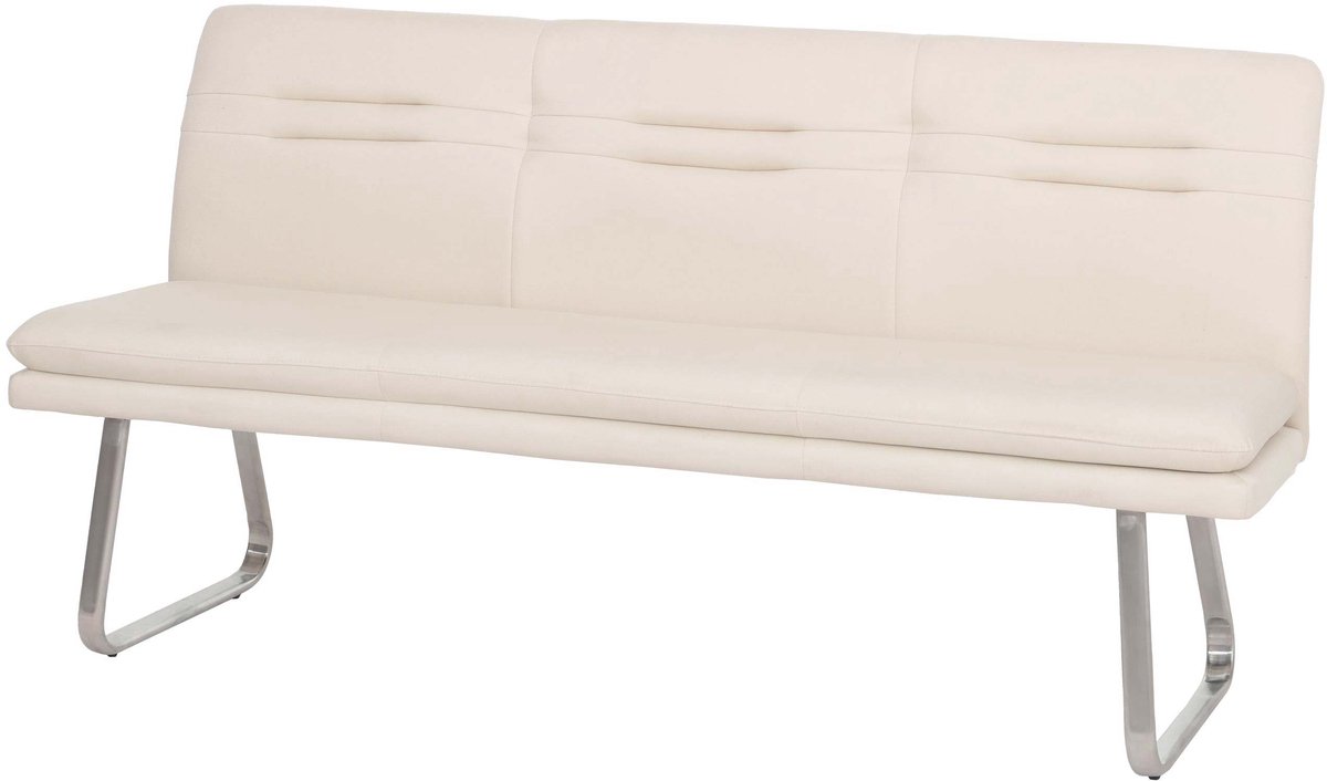 MCW Bank MCW-H70, eetkamerbank, gestoffeerde bank, rugleuning van stof/textiel, geborsteld roestvrij staal ~ crèmebeige 180 cm