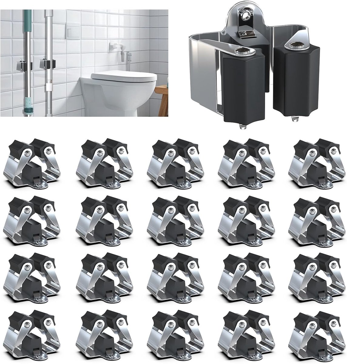 3-H Bezemhouder - Gereedschap houder - Bezem ophangsysteem Multi Wand Houder - Ophangsysteem tuingereedschap - Set Inclusief Bevestigingsmateriaal(zwart)