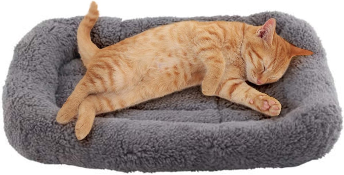 Huisdier bed mat 26 x 38 cm kattenkussen met kussen rond voor puppy kat curling slaap kattenbedden voor kattendrager/krat kleine hond zelfwarm bed antislip bodem, klein