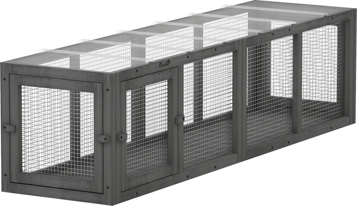 Pawhut Kattenspeeltunnel-Sparrenhout, Kunststof-151,5L x 38,5B x 40H cm-Grijs