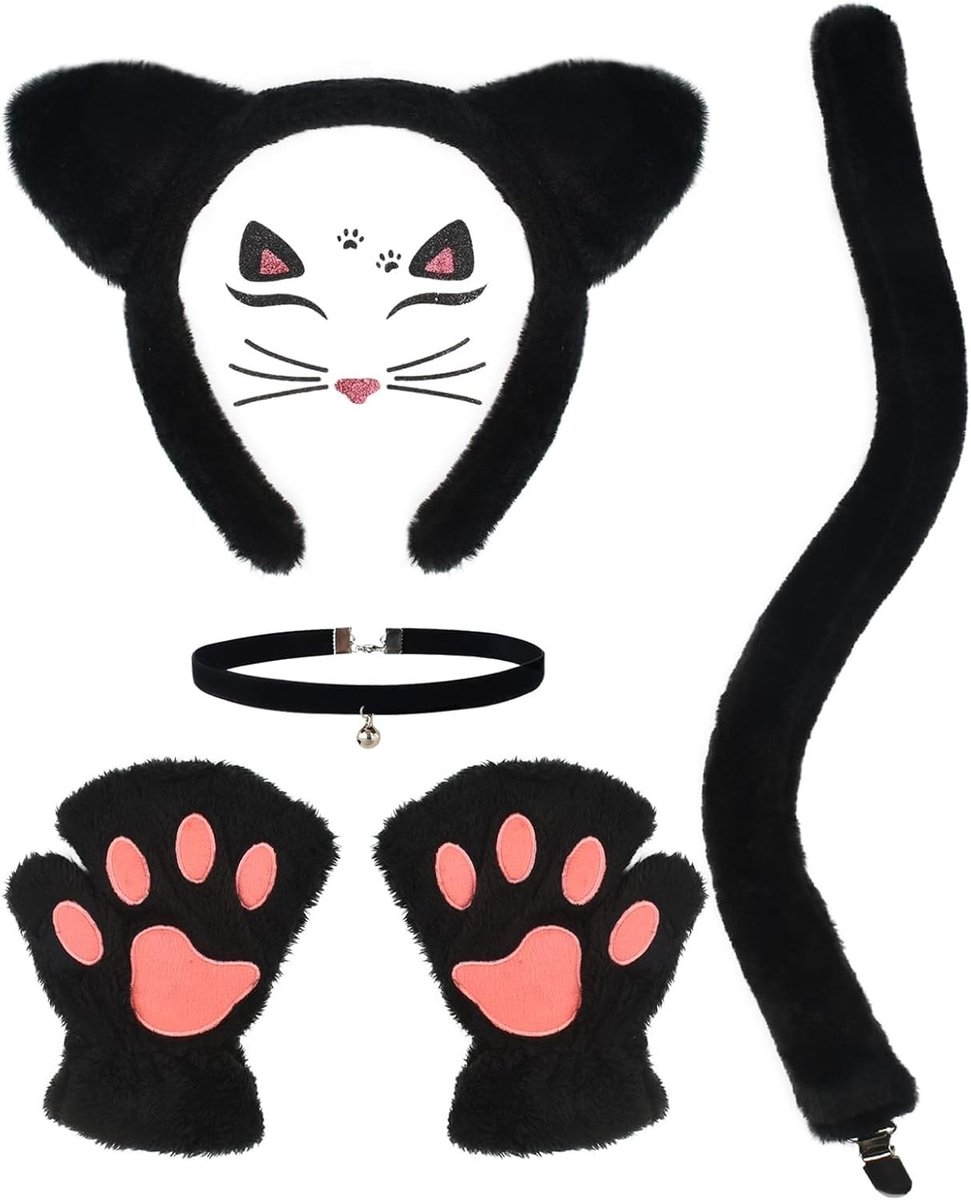 Dameskostuum voor kattenliefhebbers, inclusief accessoires en complete kat cosplay-set