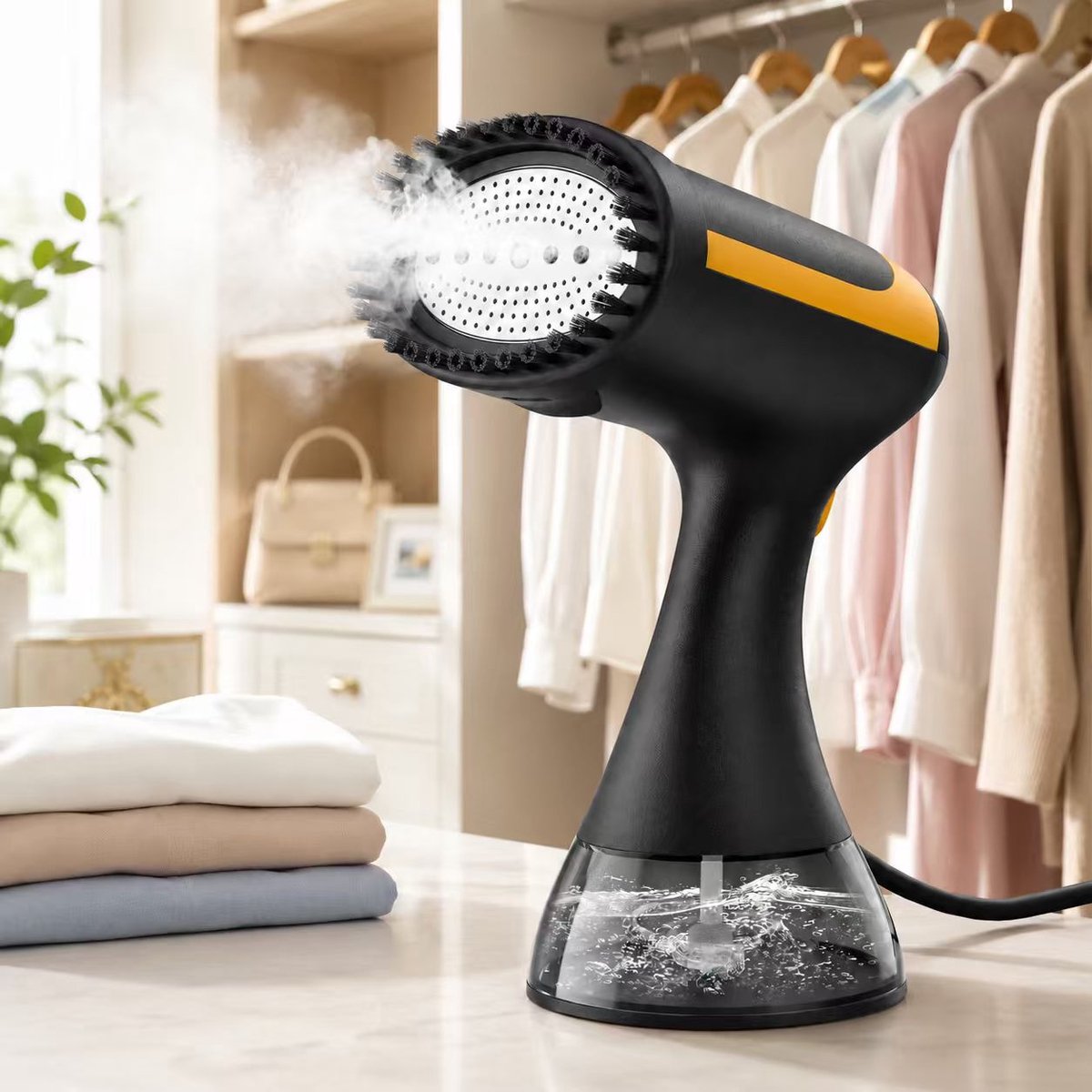 Kledingstomer – Draagbare Kledingstomer en Handheld Kledingstomer – Stoomstrijkijzer 1500 W met 350 ml Watertank – Handstomer voor Kleding en Kreukverwijderaar – Kledingstomer voor Thuis en op Reis – Zwart