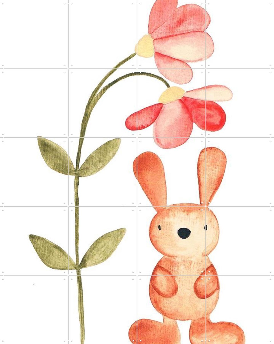 IXXI Flower and Bunny Watercolor, BAINAI - 80 x 100 cm - Gratis ophangtool - Grote wanddecoratie en posters - Fantasierijk, Illustraties, Aquarel