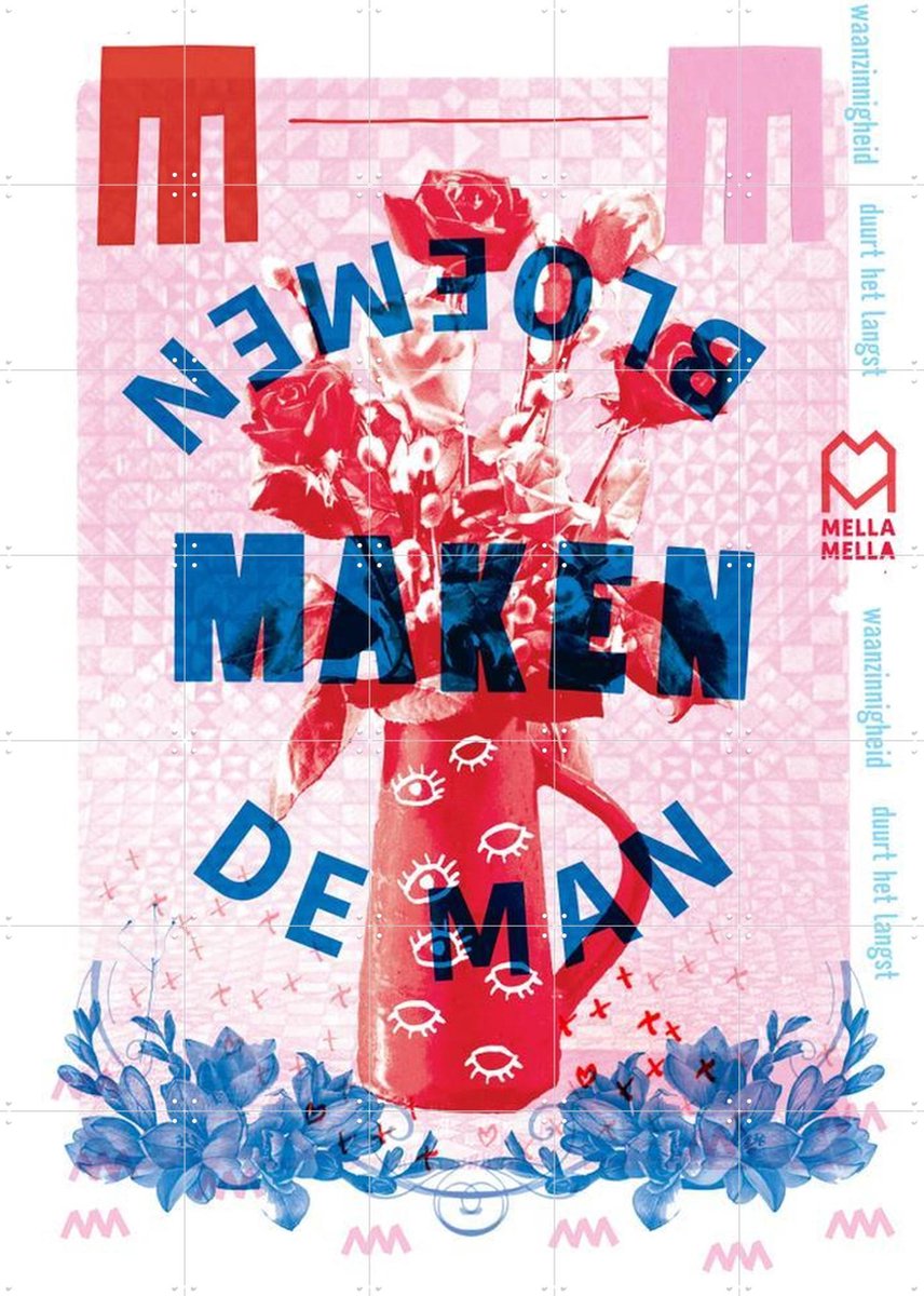 IXXI Bloemen maken de Man, Mella Mella - 100 x 140 cm - Gratis ophangtool - Grote wanddecoratie en posters - Houtsnede, Kleurrijk, Illustraties