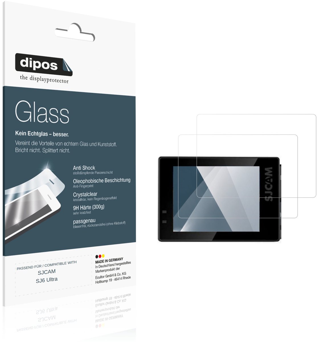 dipos – 2x Pantserfolie geschikt voor SJCAM SJ6 Ultra | 9H Screenprotector