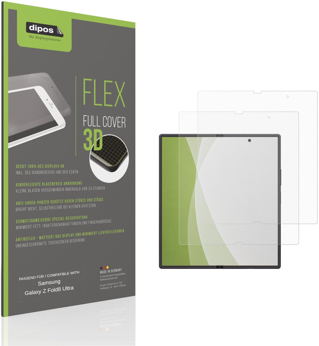 dipos FLEX – 2x Matte Screenprotector geschikt voor Samsung Galaxy Z Fold8 Ultra Binnenkant | Volledige Schermbescherming | Case-Friendly