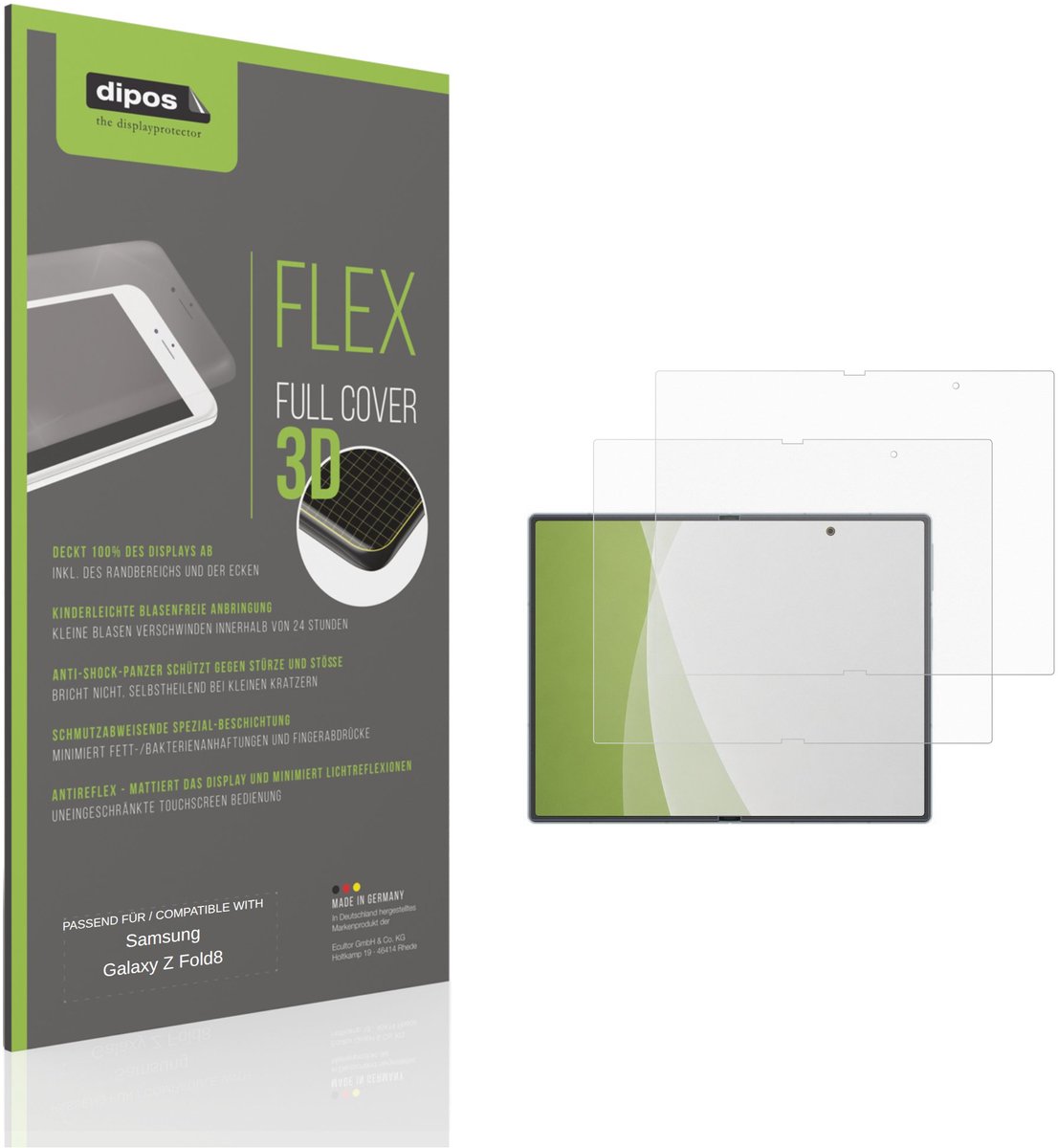 dipos FLEX – 2x Matte Screenprotector geschikt voor Samsung Galaxy Z Fold8 Binnenkant | Volledige Schermbescherming | Case-Friendly