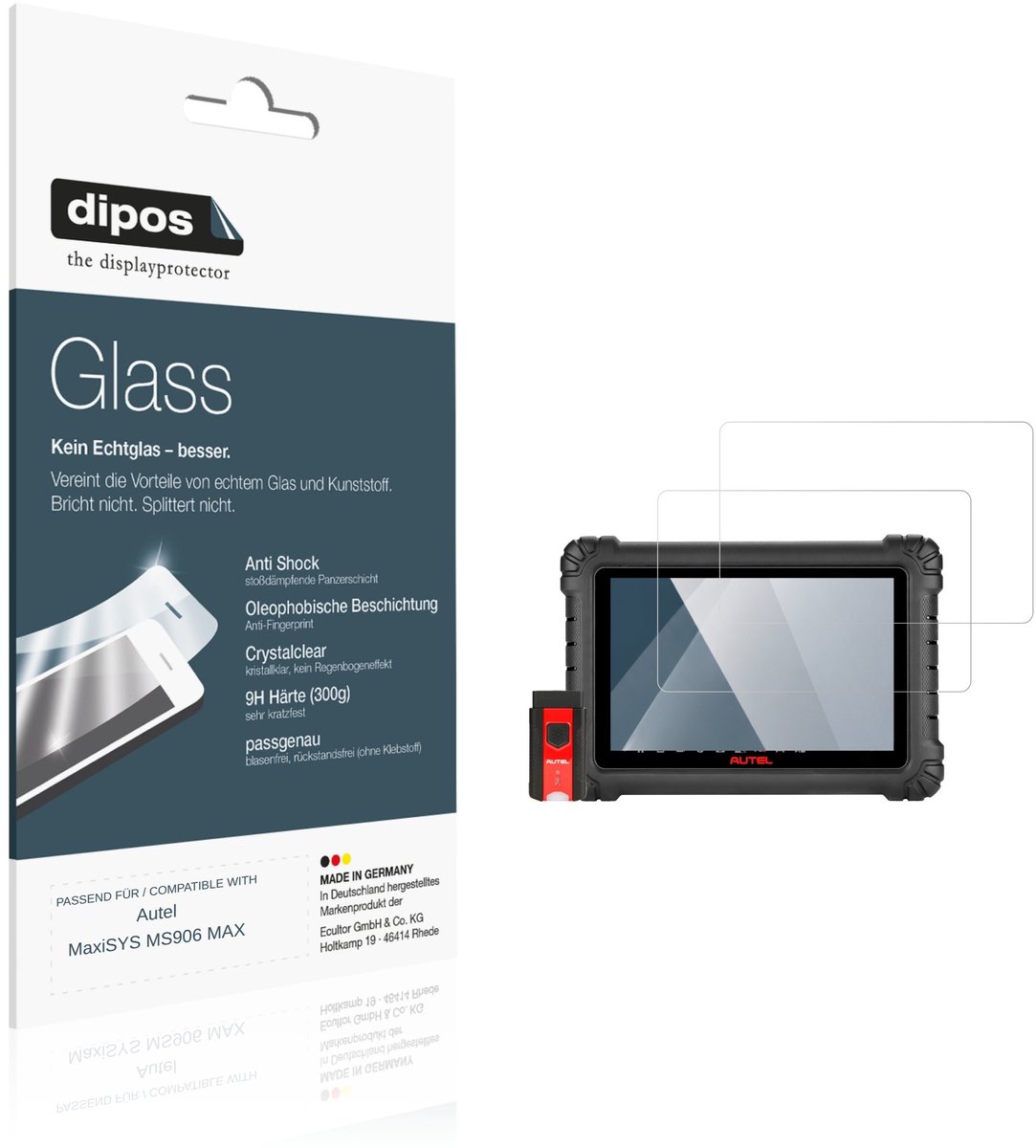dipos – 2x Pantserfolie geschikt voor Autel MaxiSYS MS906 MAX | 9H Screenprotector