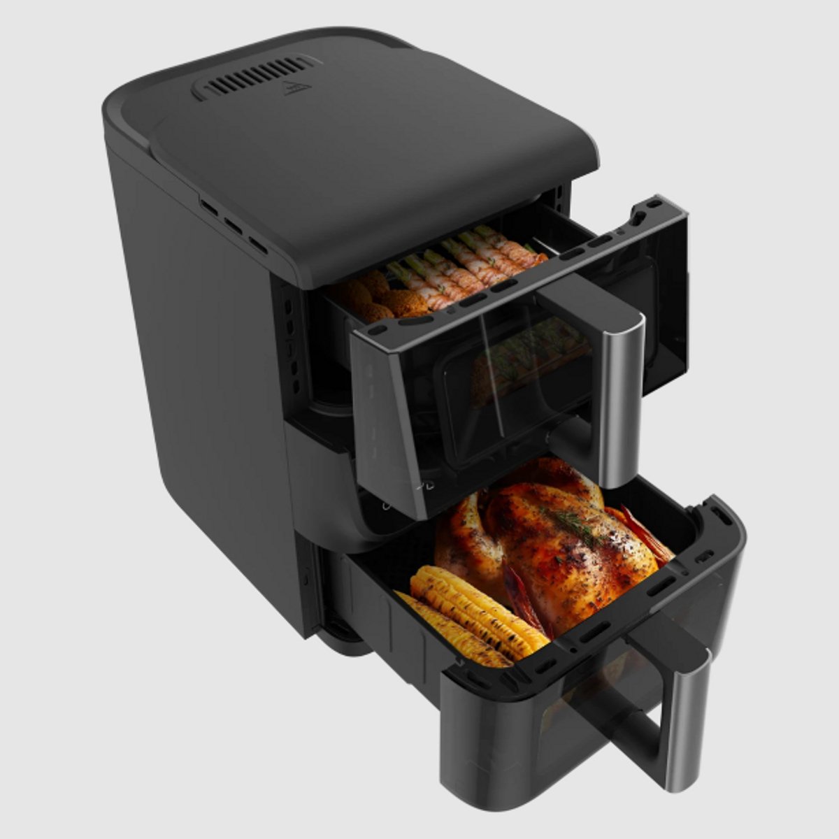 2000 W 10 L Airfryer –DuoLevel 10000 DuoSize Window, Digitale Airfryer zonder olie met gestapelde dubbele manden (3,5 L & 6,5 L), 10 voorinstellingen, touchpaneel