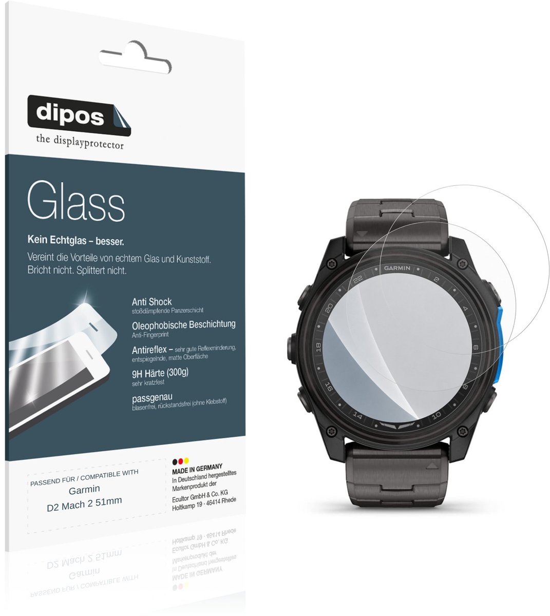 dipos – 2x Matte Pantserfolie geschikt voor Garmin D2 Mach 2 51mm | 9H Screenprotector