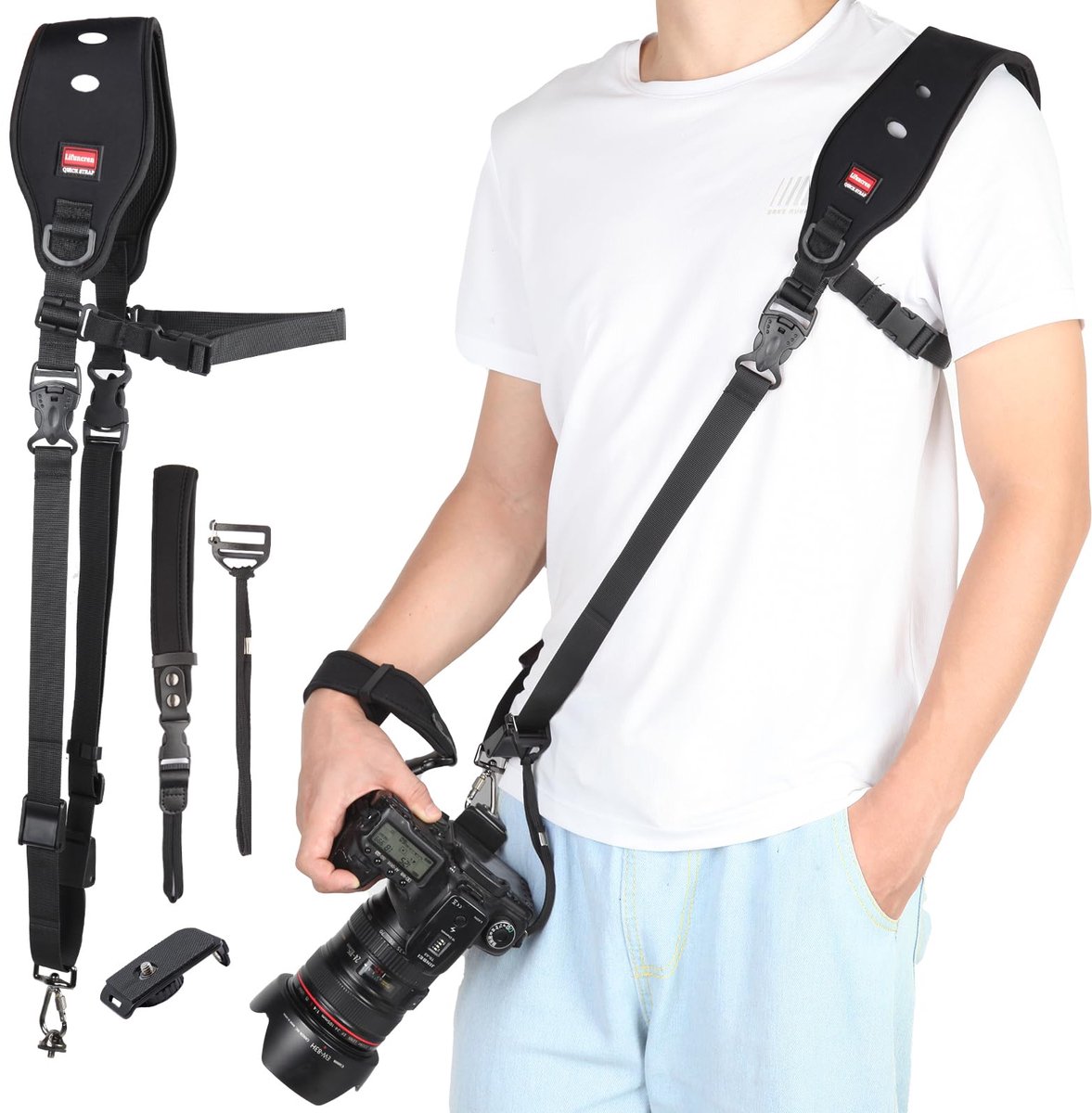 Lifuncren Camerariem met camera-polsbandenset, snelsluiting, camera-schouderriem met veiligheidssnoer en - ShopVlot