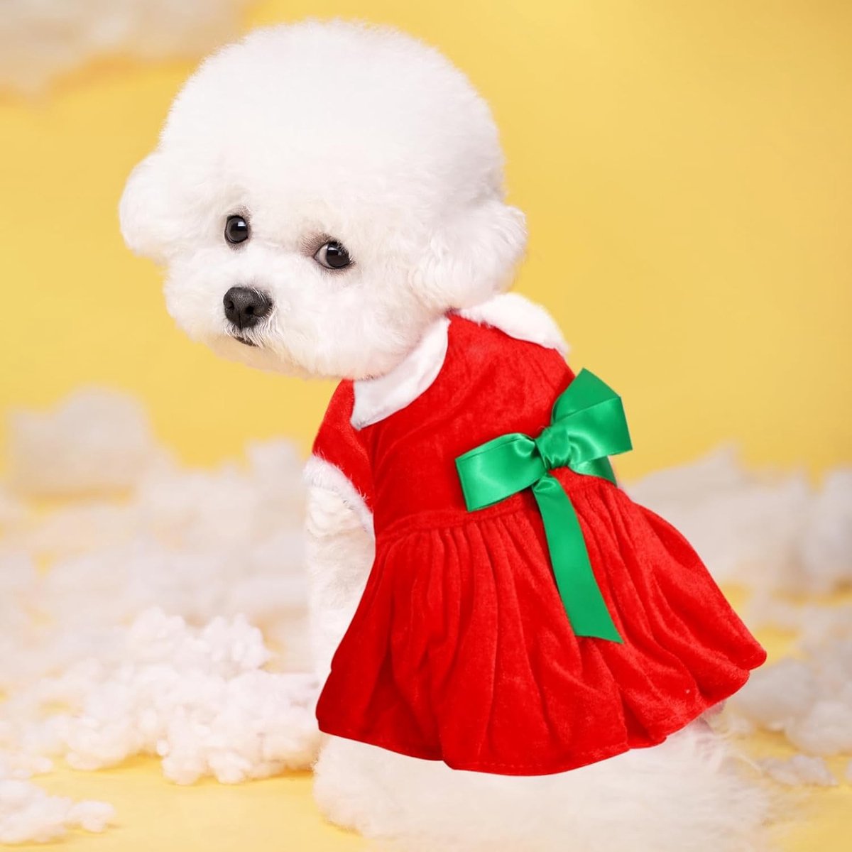Kerstkostuum voor Honden en Katten - Rode Kerstjurk met Bontkraag en Fluwelen Rok voor Middelgrote en Grote Huisdieren - Perfect voor Feestdagen en Nieuwjaar