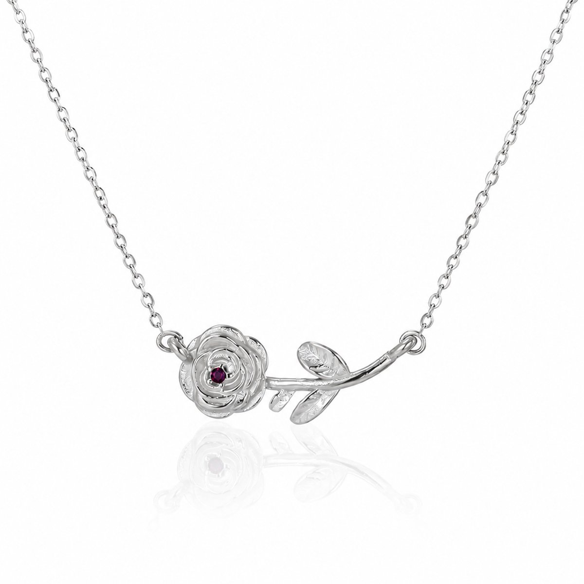 Maevi® Ketting met Geboortebloem & Geboortesteen - Kleur: Zilver - Maand: Juni - Roestvrijstaal / RVS / Stainless Steel - Hoge Kwaliteit - Verkleurt niet - Incl. Luxe Verpakking - Cadeau Dames / Moeder / Mama - Kraamcadeau / Geboortecadeau