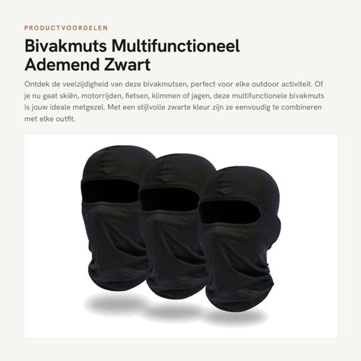 Dailygoods Bivakmuts Multifunctioneel Ademend – UV-bescherming Zwart