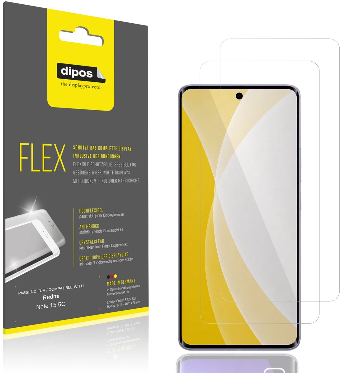 dipos – 2x Beschermfolie geschikt voor Redmi Note 15 5G | 3D Full Cover Screenprotector | 100% Passend