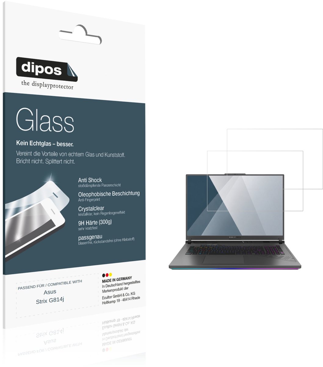 dipos – 2x Pantserfolie geschikt voor Asus Strix G814j | 9H Screenprotector
