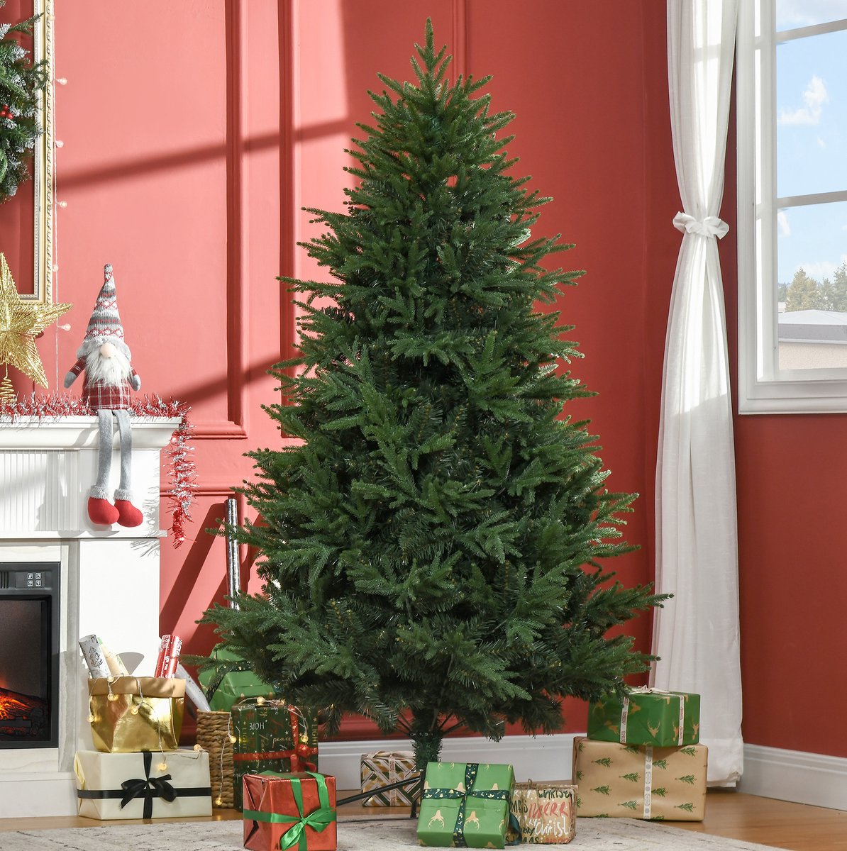 Kunstkerstboom Realistisch Volle Vorm 114 X 114 X 180 Cm Kunststof Groen Snel Op Te Bouwen Voor Een Feestelijke Woonkamer