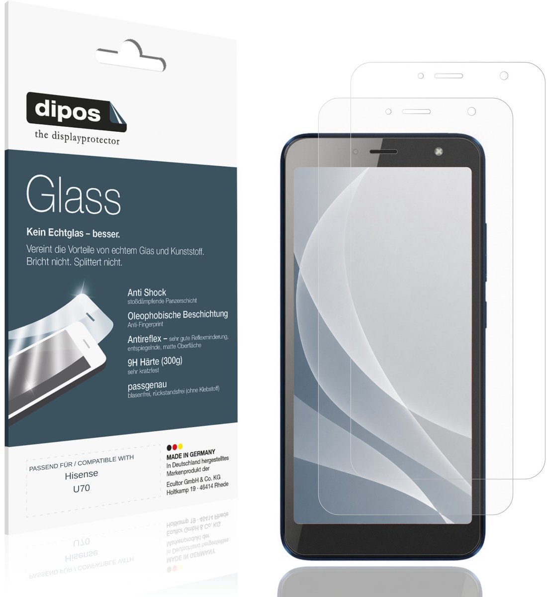 dipos – 2x Matte Pantserfolie geschikt voor Hisense U70 | 9H Screenprotector