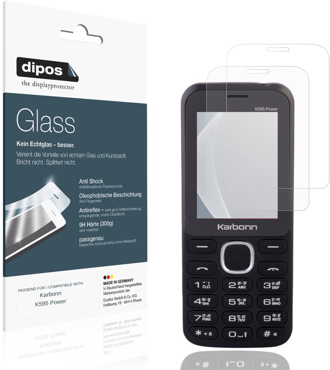 dipos – 2x Matte Pantserfolie geschikt voor Karbonn K595 Power | 9H Screenprotector