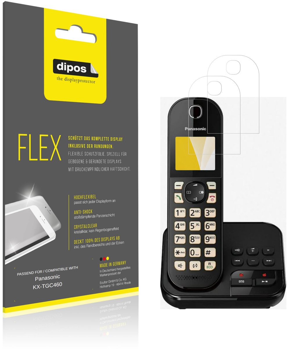 dipos – 2x Beschermfolie geschikt voor Panasonic KX-TGC460 | 3D Full Cover Screenprotector | 100% Passend
