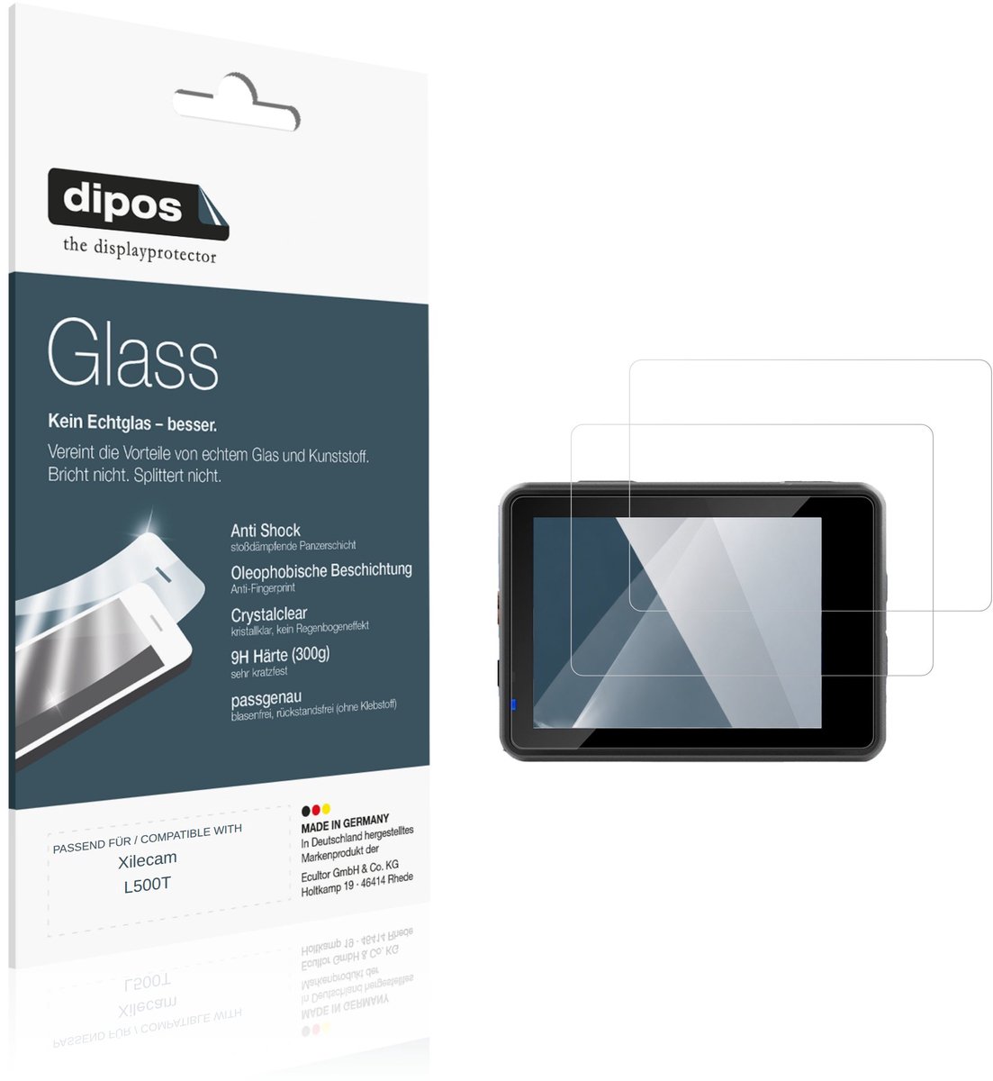 dipos – 2x Pantserfolie geschikt voor Xilecam L500T Buitenkant | 9H Screenprotector