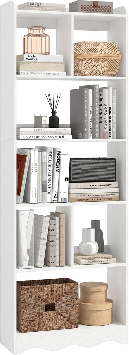 sogiol Boekenkast met open verdeelde planken - 6 planken - 60x23,6x170 cm - wit