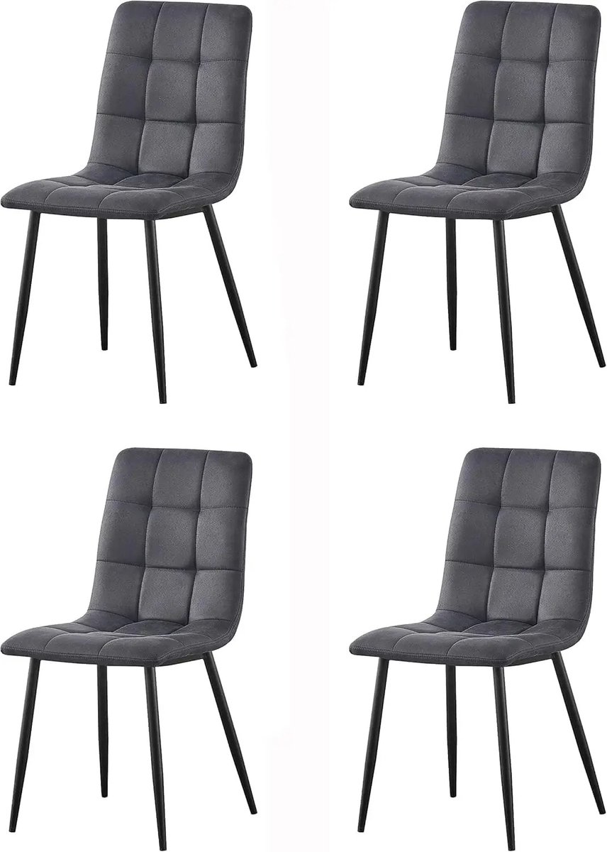 Bresht Eetkamerstoelen - Set van 4 - Gestoffeerd - Kunstsuede - Modern - Comfortabele Zitting - Water & Krasbestendig - Grijs