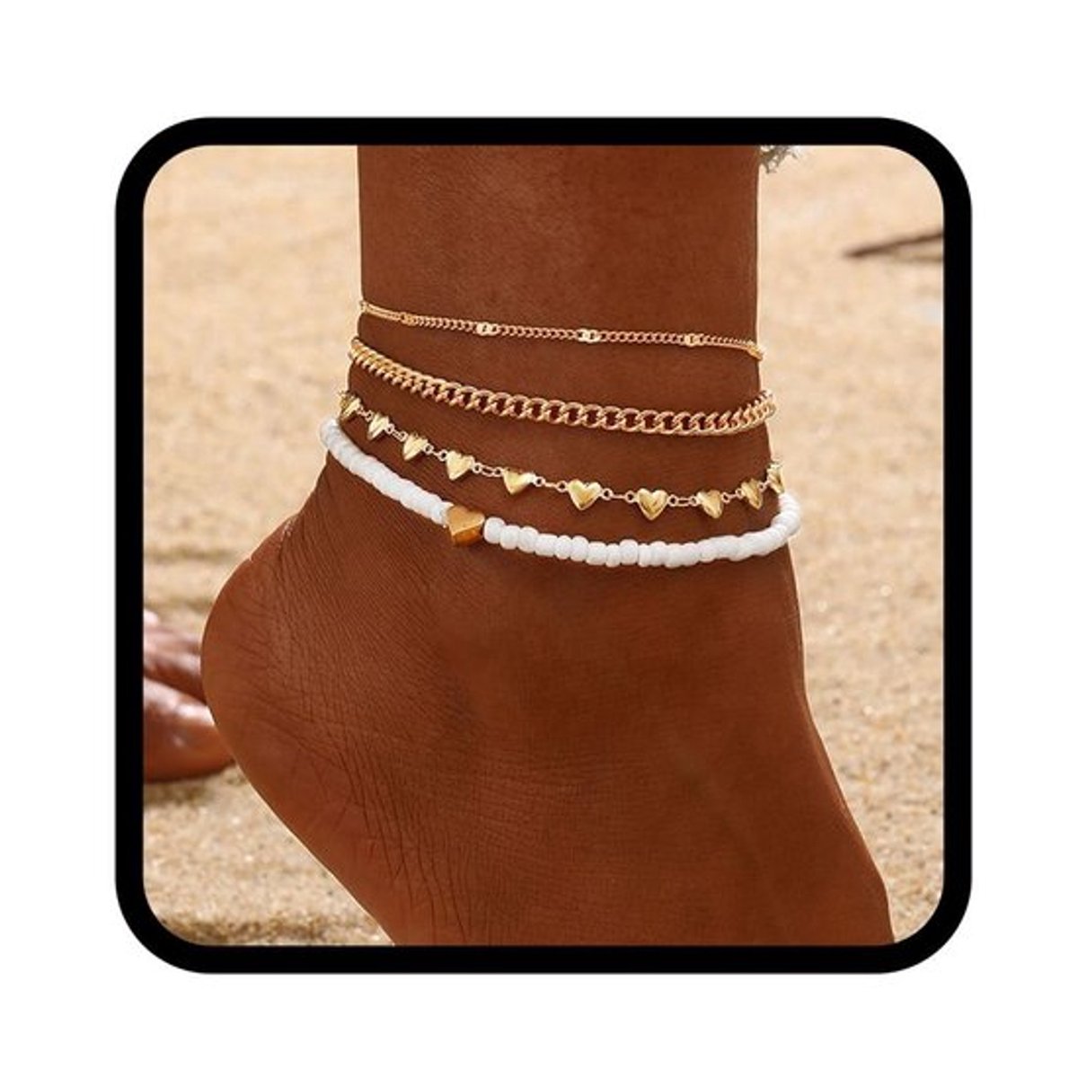 Allecto - Boho Gelaagde Enkelbanden - Gouden Hart Enkelarmband - Vrije Maat
