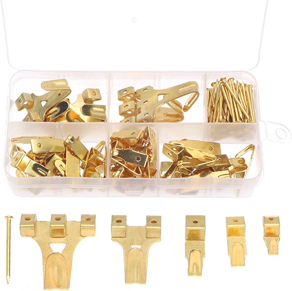 Fotohaken voor het Ophangen van Foto's - Goudkleurig - 50 Sets met Spijkers - Hoogwaardige Metalen Hangers - Voor Thuis en Kantoor