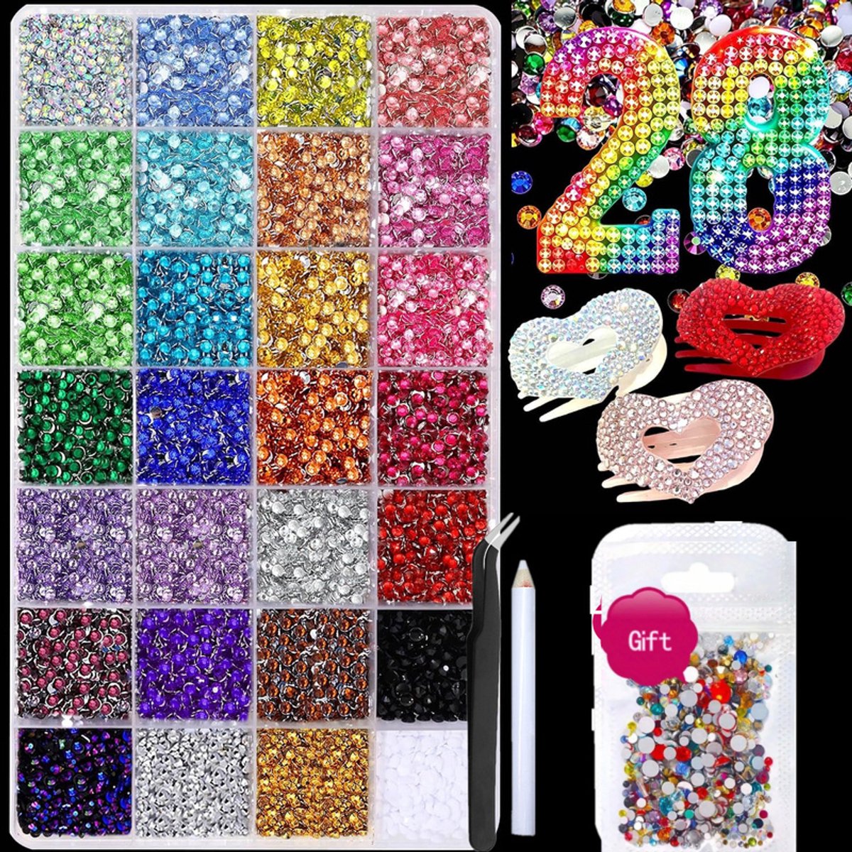 Currero Bedazzle Kit - Bedazzling - Plakstenen - Strass Steentjes - DIY Versieren - 28 Vakken - Met Pincet En Applicator - 3mm - Serie 4