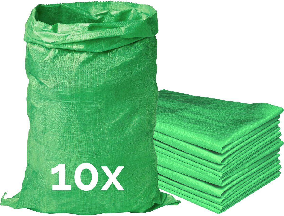 Garronda 85 x 50 cm 10 stuks Zandzakken Puinzakken Geweven Zakken Groen GD-0258