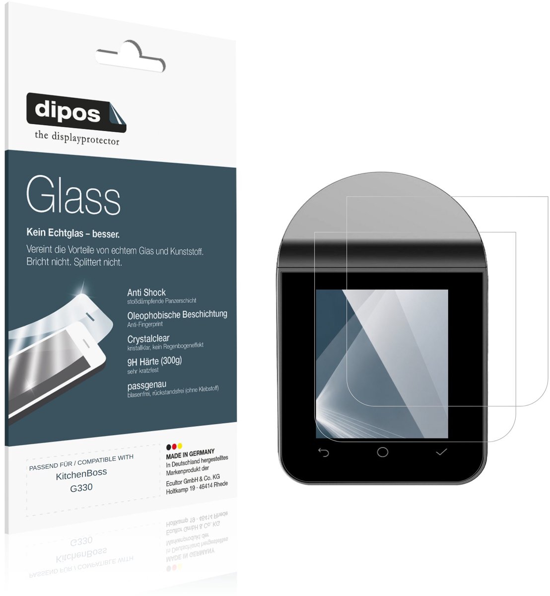 dipos – 2x Pantserfolie geschikt voor KitchenBoss G330 | 9H Screenprotector