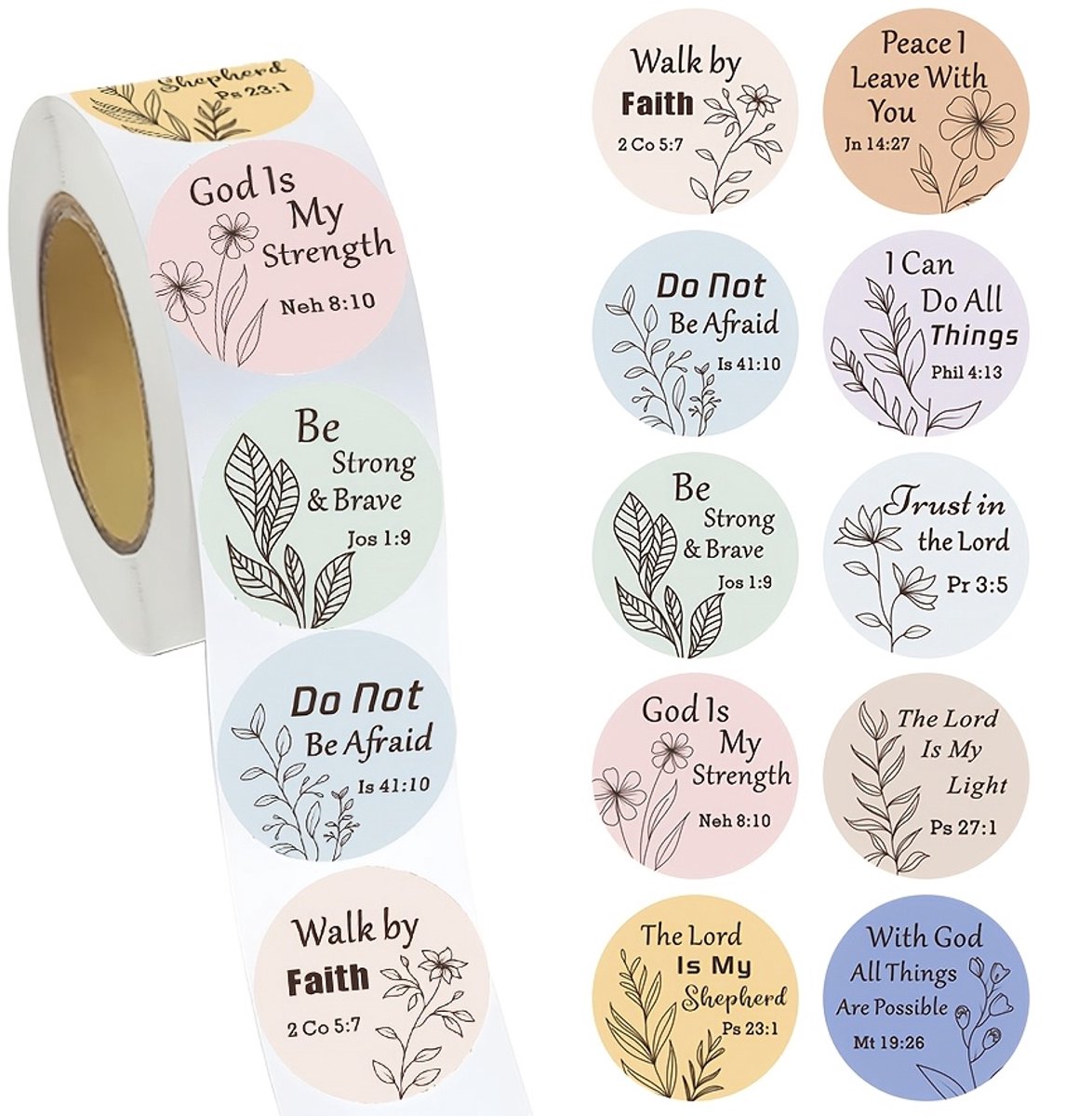 VANDAAG VERZONDEN - Stickers - 500 STUKS - Christelijk - Bijbeltekst - Bible Journaling - Bijbel - Bijbelstudie - Rol Stickerrol