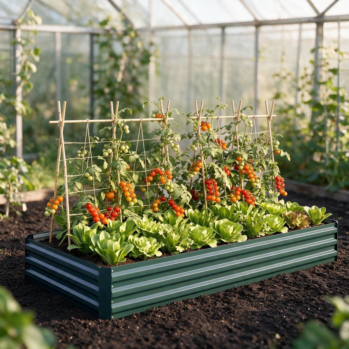 REDOM- Moestuinbak - Rechthoekig - Modulair koppelbaar - Voor buiten en binnen - Staal - Donkergroen - 241 x 90,5 x 30 cm