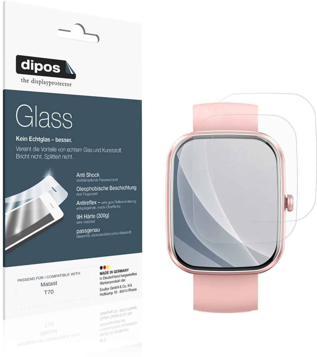 dipos – 2x Matte Pantserfolie geschikt voor Matast T70 | 9H Screenprotector