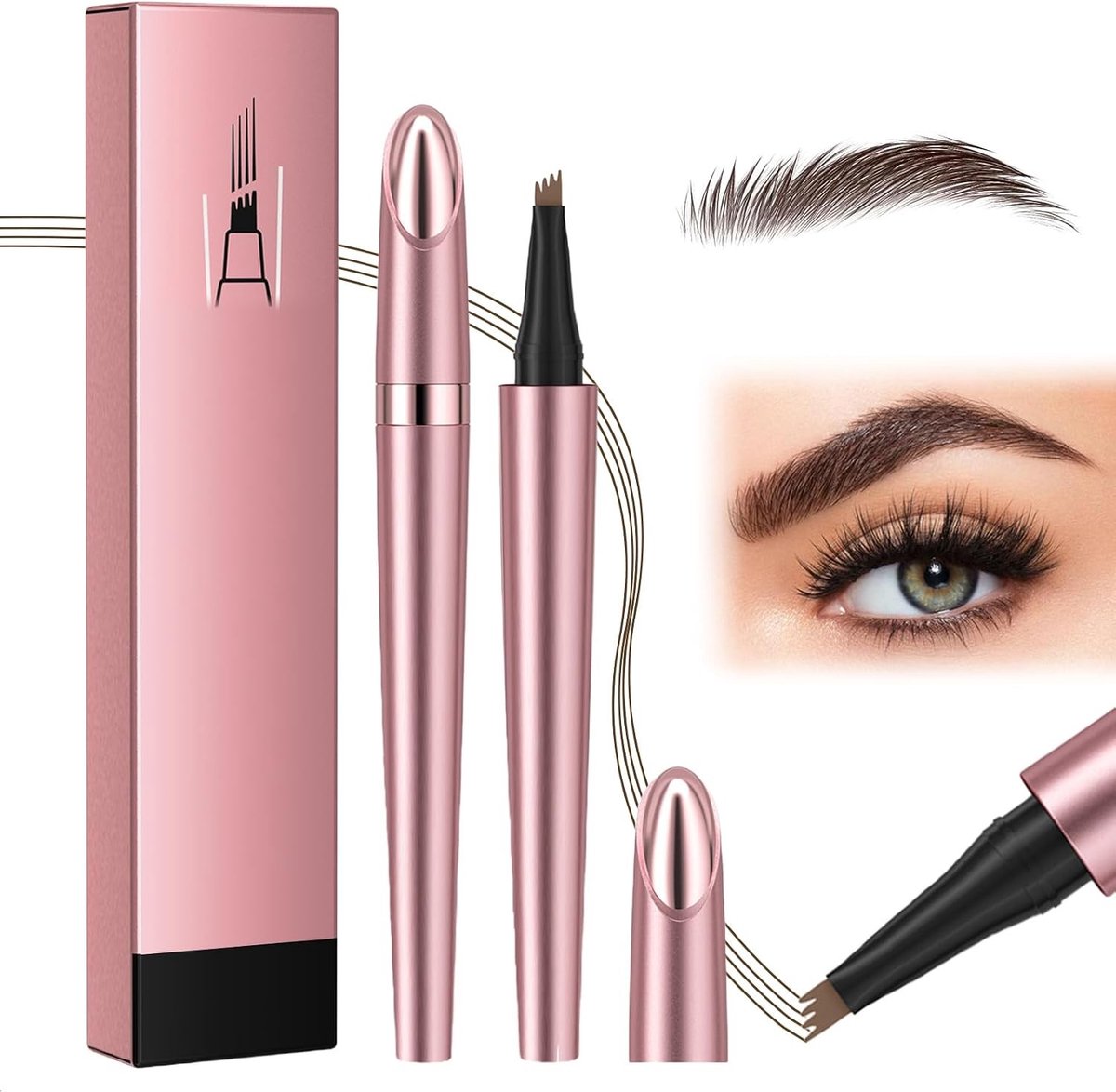 Waterdichte 3D Oogbrauwpen voor Natuurlijke Vormgeving, Microblading Effect en Sterke Hechting (Donkerbruin)