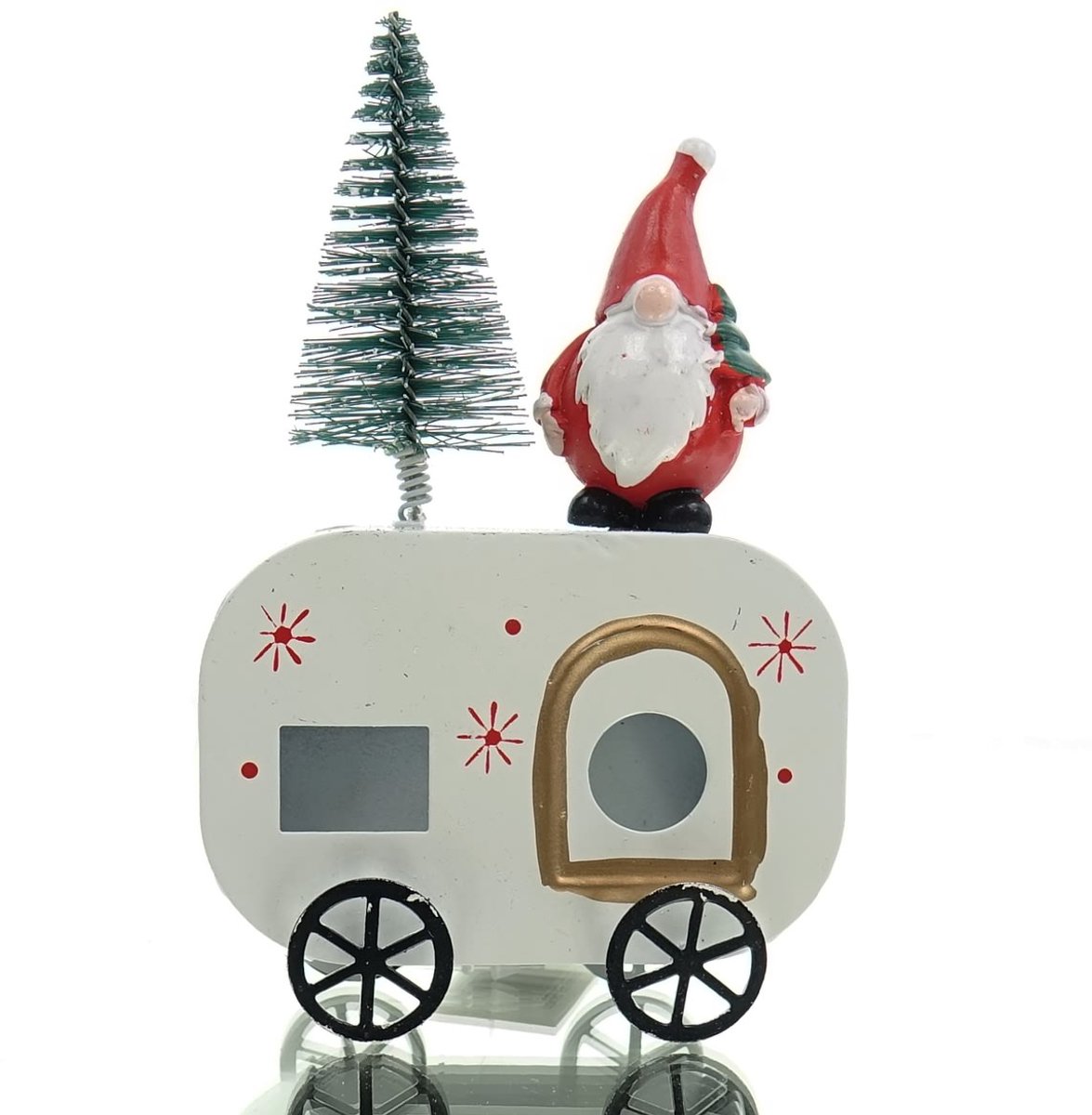 Gasper Kerstdeco Caravan met Kabouter Wit Rood 15,5 cm