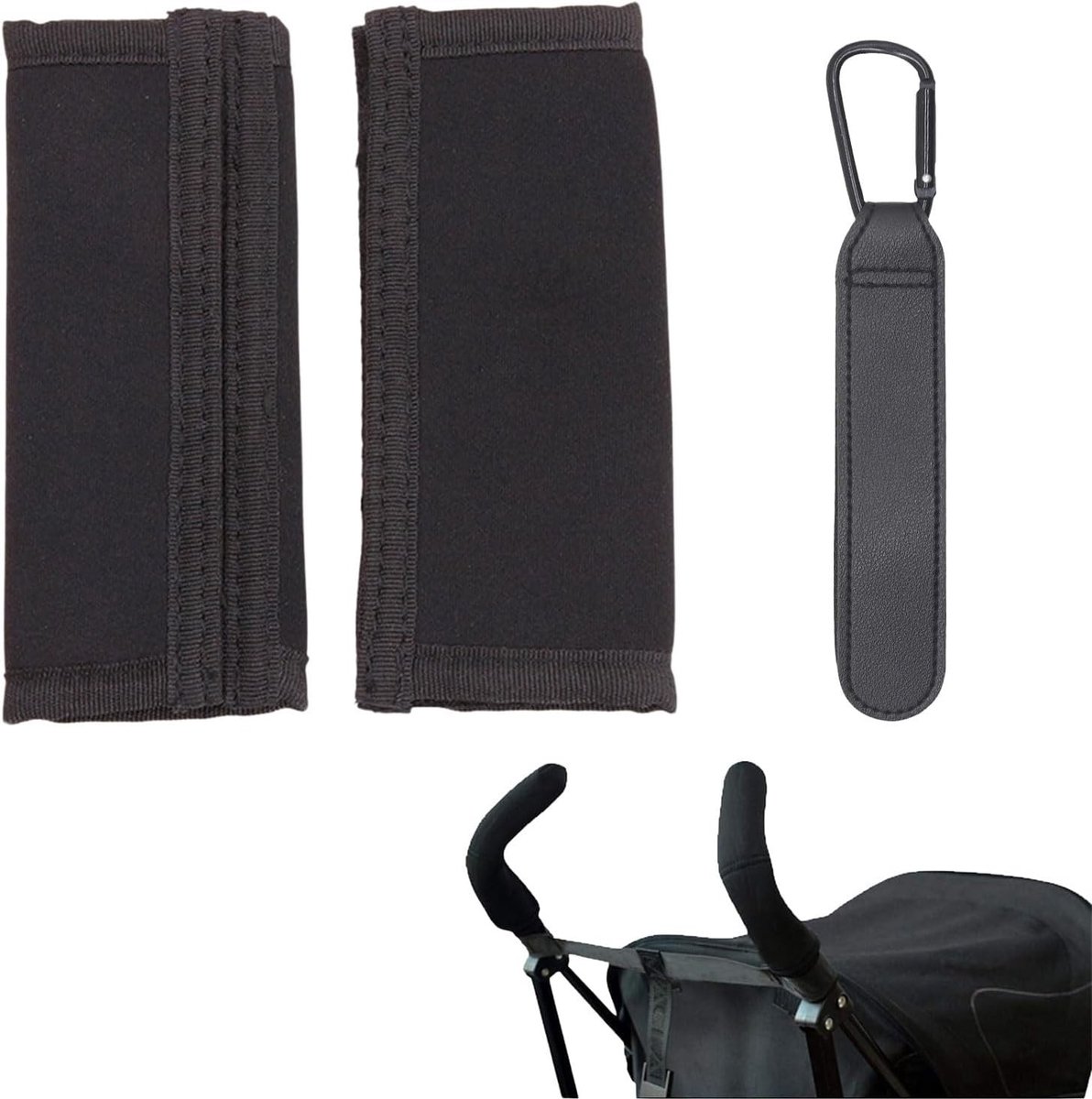 Universele Armsteunhoezen van Zwart Faux Leer voor Kinderwagens, Comfortabele Handvat Covers en Accessoires