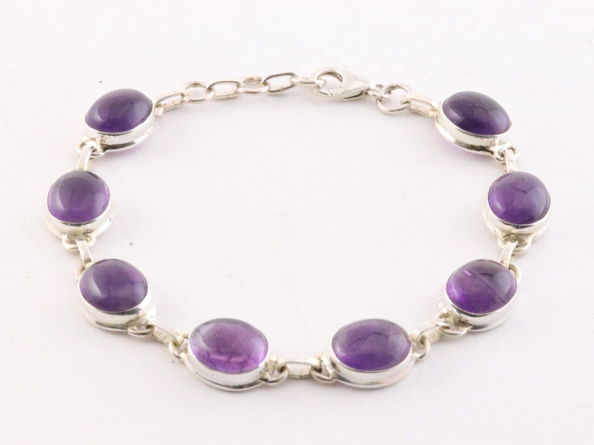 Zilveren schakelarmband met amethist