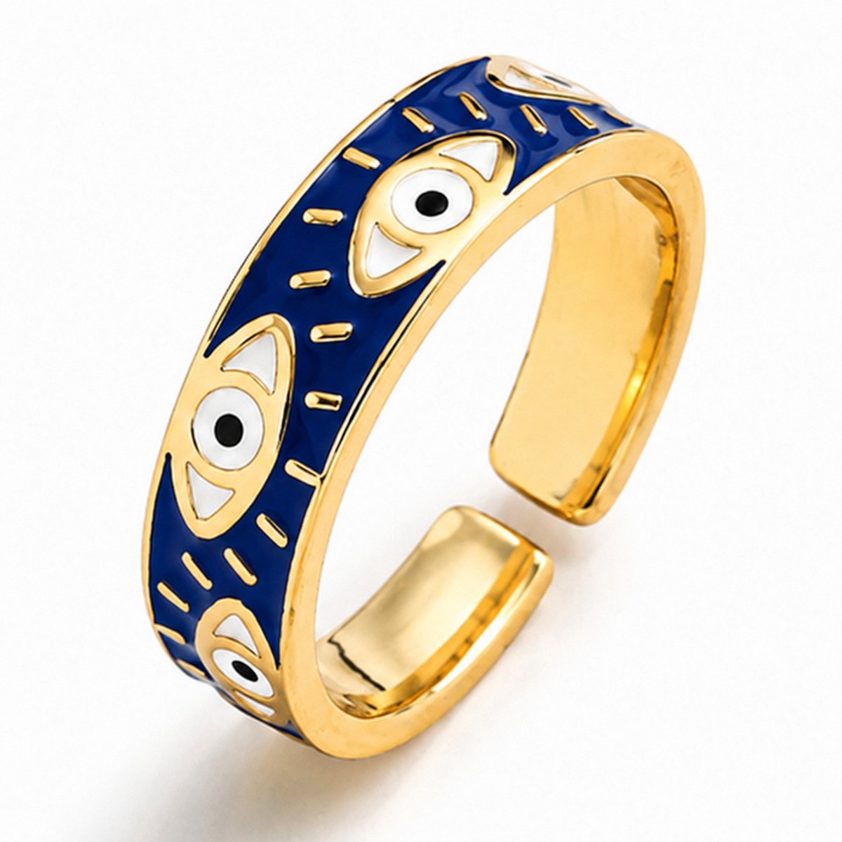 Deja Jewels - Dames ring - Goudkleurig edelstaal - Blauw Oogmotief