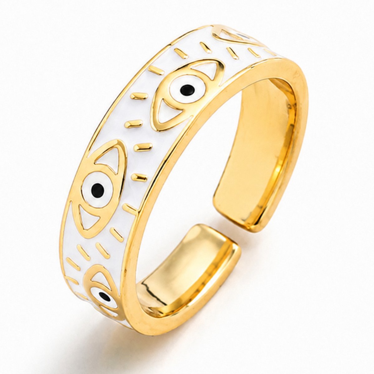 Deja Jewels - Dames ring - Goudkleurig edelstaal - Wit Oogmotief