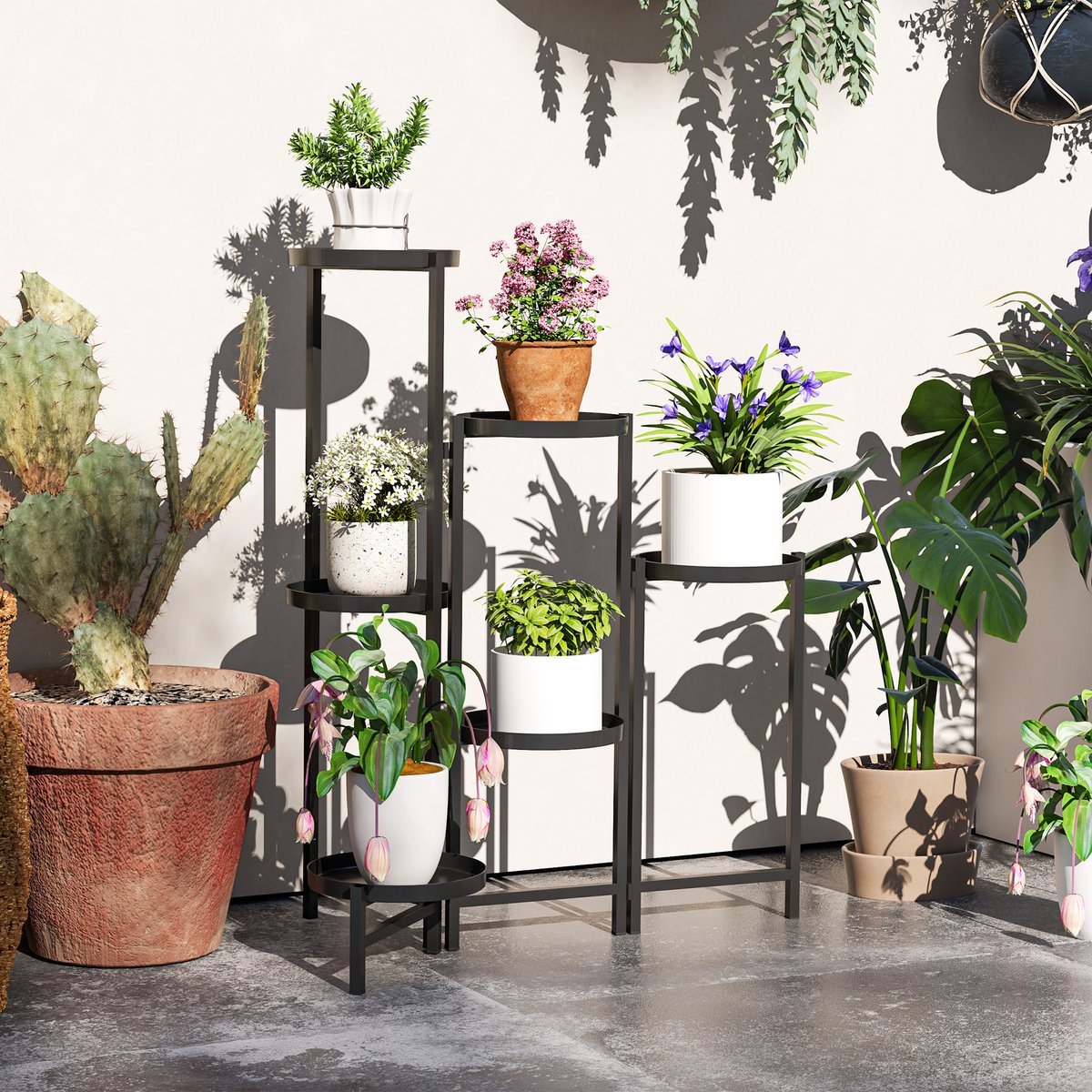 MODFU - Plantenstandaard - 6-Laags - Klapbaar - Metaal - Zwart - 60 X 40 X 80 Cm