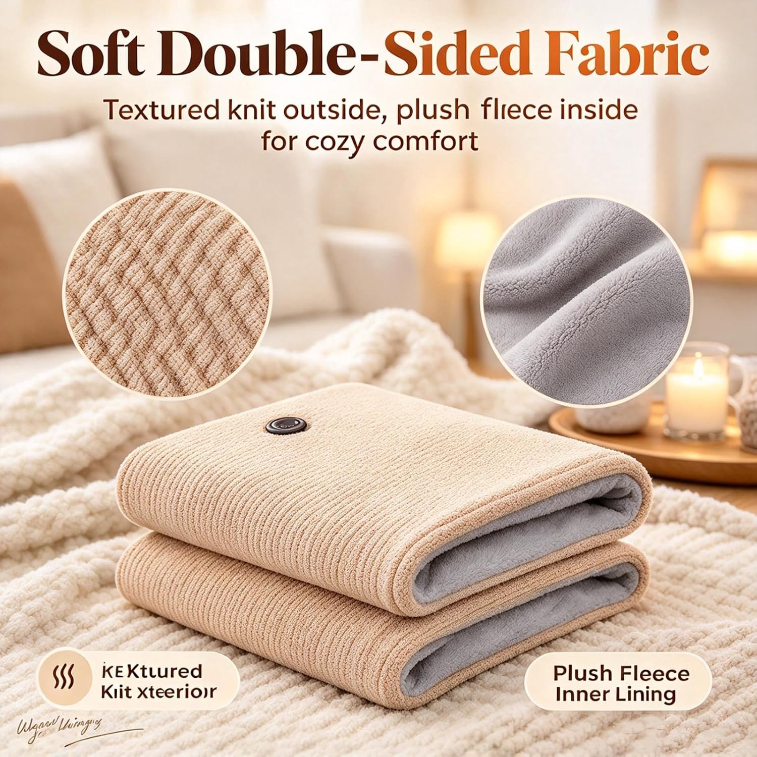 Elektrische deken - Elektrische Cape met Rits - Heated Shawl - Warmtedeken - Warmte Poncho - 3 Standen - snelle warmteafvoer - USB (Excl. Powerbank) - voor kantoor, bank, reizen - 150x80cm - Khaki – foto 4