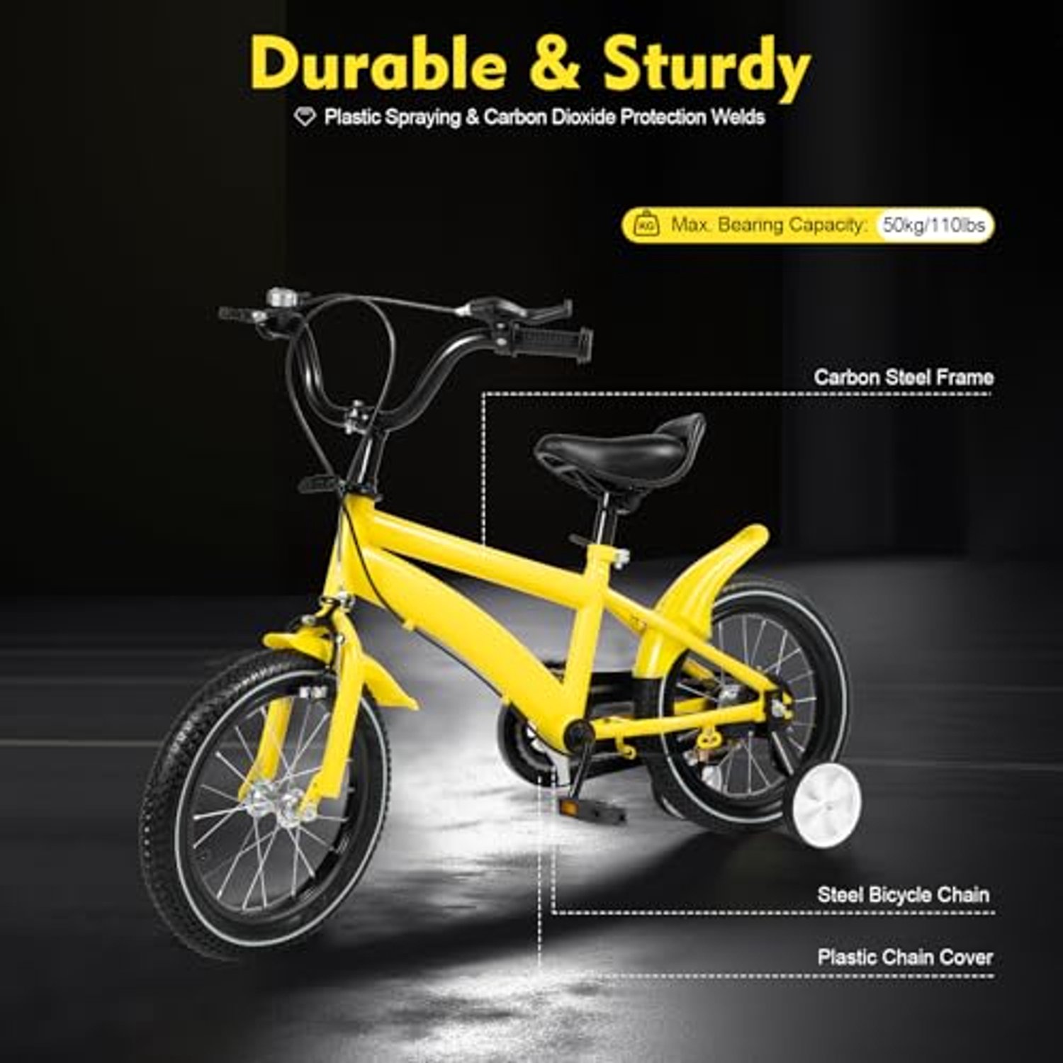 Kinderfiets 14 Inch - Met Stevige Frame - Geel