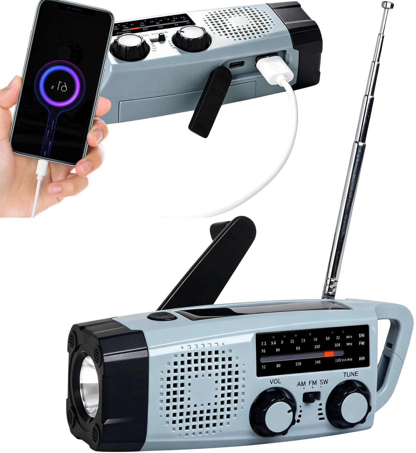 Solar Crank Emergency Radio met Power Bank en LED Zaklamp