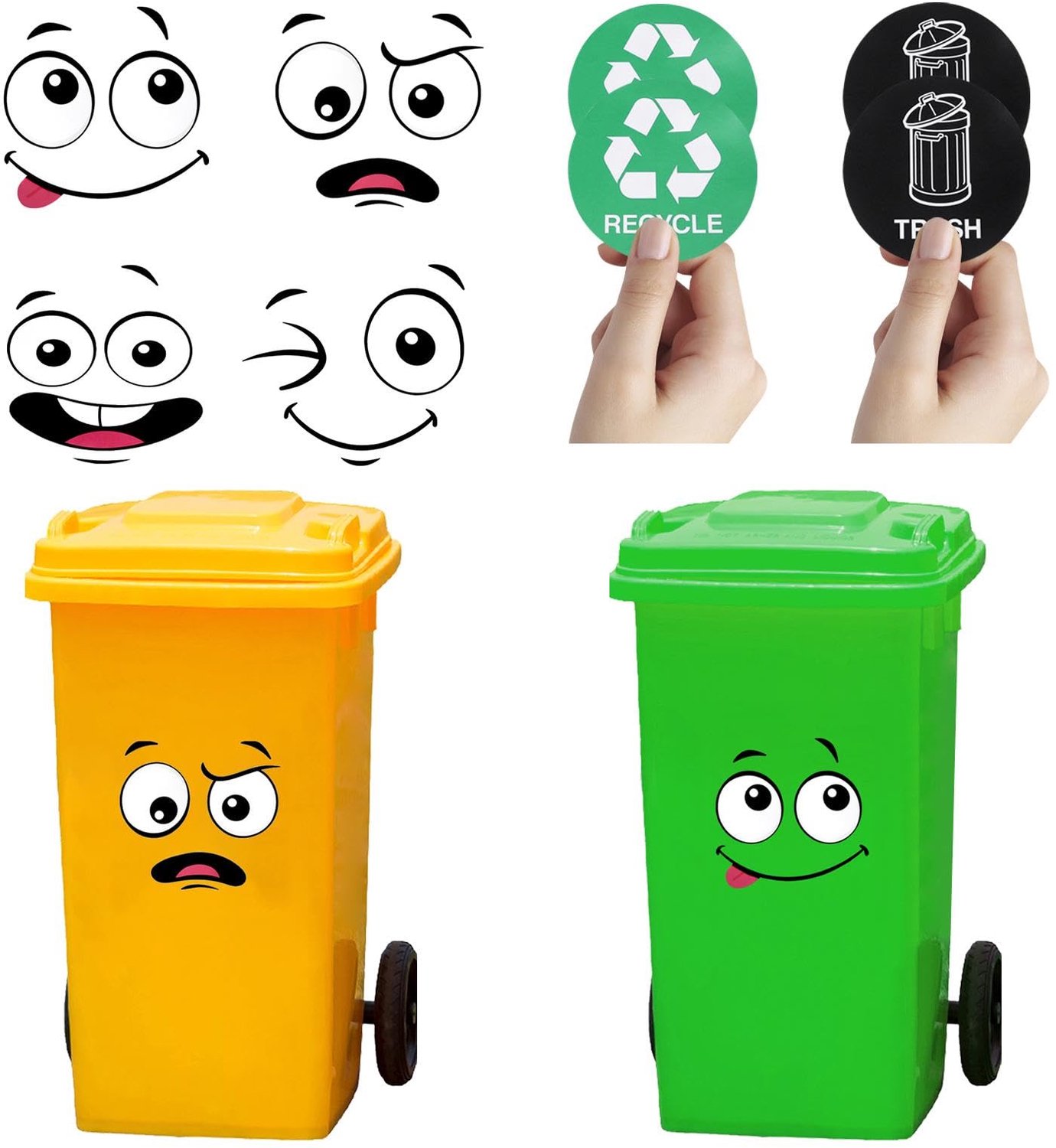 Vuilnisbakstickers 8 Stuks - Zelfklevende Decoratieve Stickers - Cartoonmotieven - Ogen/Mond - Voor Koelkast/Vuilnisemmer - 21 x 30 cm - Decoratiestickers