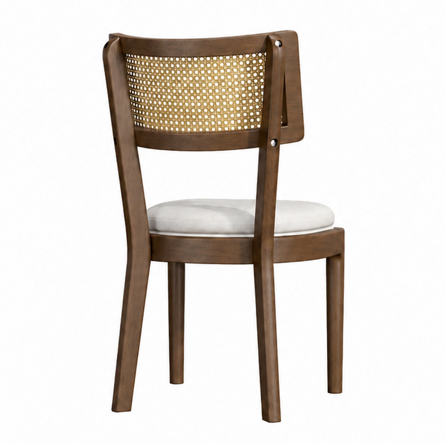 HAUSS SPOLE Eetkamerstoelen Set van 6 - Hout met Gevlochten Rotan Rugleuning en Linnen Zitkussen - Voor Eetkamer en Woonkamer - Walnootkleurig en Beige Walnootbruin