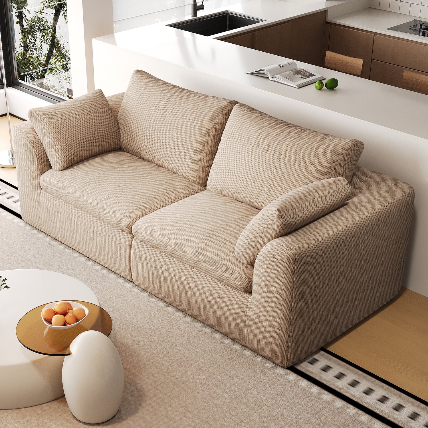 Wishdor 2-zitsbank - Zachte zitting met hoogelastische schuimvulling - Gecomprimeerd verpakt voor vervoer - Linnen bekleding - Zitbank voor de woonkamer - Kaki - 180 x 90 x 83 cm Khaki