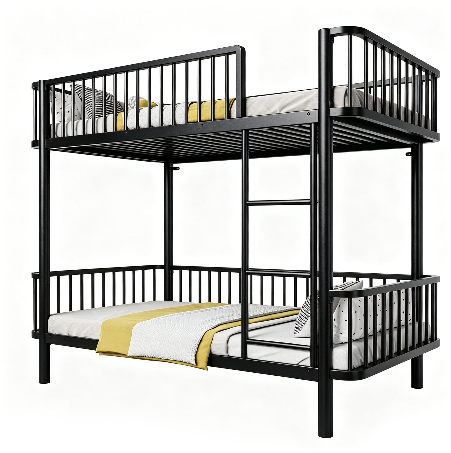 REDOM Metalen stapelbed 90x200 cm - Afgeronde hoeken en veiligheidshekken - Zwart